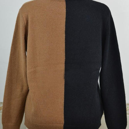 Women's Long Sleeve Sweater Patchwork V-Neck Fashion Personalized Knit Sweater Sweater