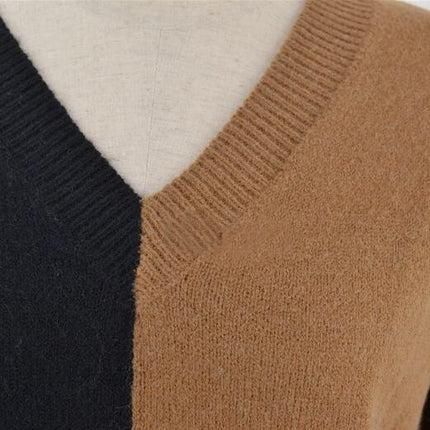 Women's Long Sleeve Sweater Patchwork V-Neck Fashion Personalized Knit Sweater Sweater