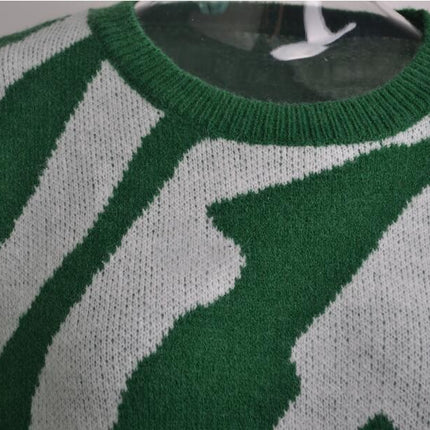 Womens Sweater Pullover Casual Long Sleeve Crewneck Color Block Pullover Knit Sweater