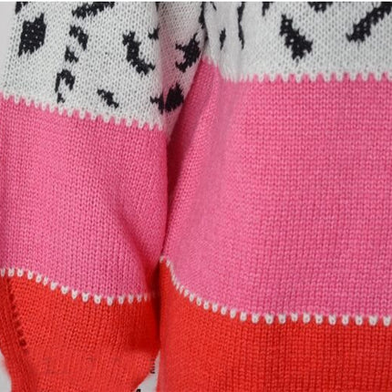 Women's Sweater Leopard Multi-color Patchwork Long Sleeve Pullover Knit Sweater