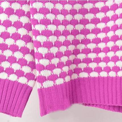 Women's Long Sleeve Round Neck Plaid Intercolor Pullover Knit Sweater Bottom Sweater