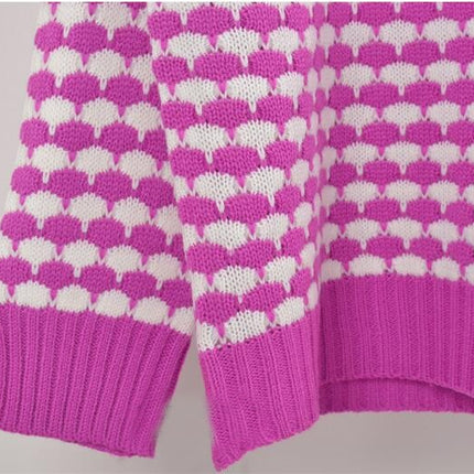 Women's Long Sleeve Round Neck Plaid Intercolor Pullover Knit Sweater Bottom Sweater