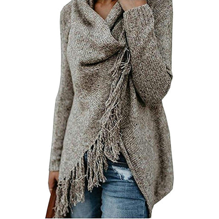 Women's Long Irregular Knit Cardigan Tassel Knit Pullover Sweater Jacket