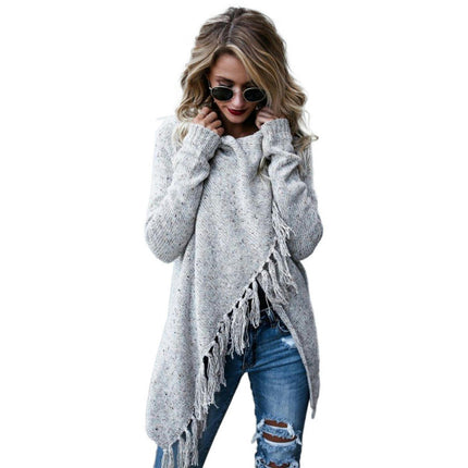 Women's Long Irregular Knit Cardigan Tassel Knit Pullover Sweater Jacket