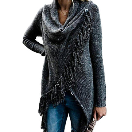 Women's Long Irregular Knit Cardigan Tassel Knit Pullover Sweater Jacket
