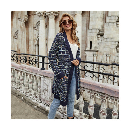 Women's Long Knit Large Size Fashion Color Cardigan Sweater Jacket