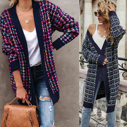 Women's Long Knit Large Size Fashion Color Cardigan Sweater Jacket