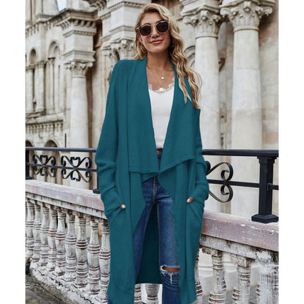Women's Solid Color Long Knitted Cardigan OL Tongle Loose Fashionable Knitted Jacket