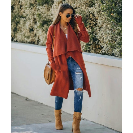 Women's Solid Color Long Knitted Cardigan OL Tongle Loose Fashionable Knitted Jacket