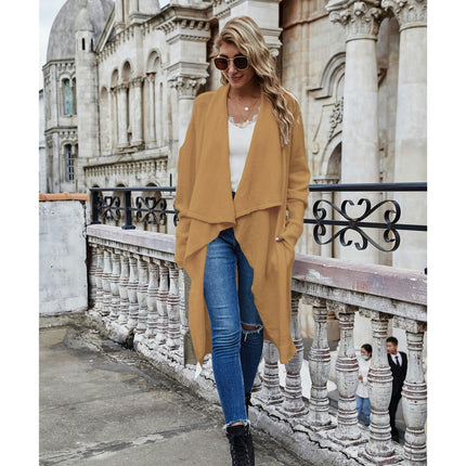 Women's Solid Color Long Knitted Cardigan OL Tongle Loose Fashionable Knitted Jacket