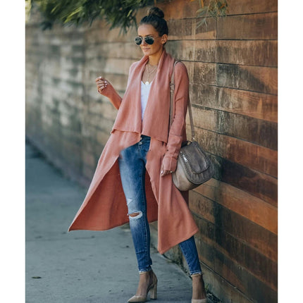 Women's Solid Color Long Knitted Cardigan OL Tongle Loose Fashionable Knitted Jacket