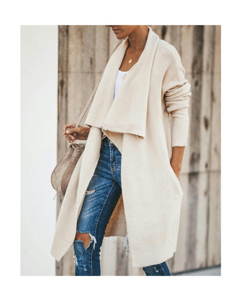 Women's Solid Color Long Knitted Cardigan OL Tongle Loose Fashionable Knitted Jacket