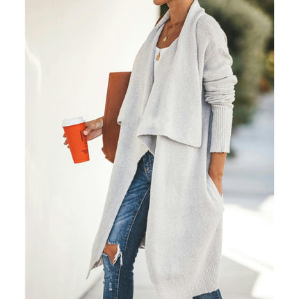 Women's Solid Color Long Knitted Cardigan OL Tongle Loose Fashionable Knitted Jacket