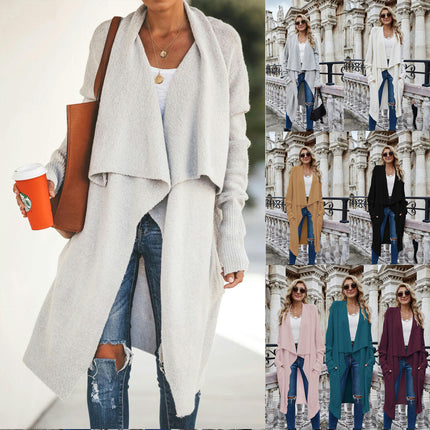 Women's Solid Color Long Knitted Cardigan OL Tongle Loose Fashionable Knitted Jacket