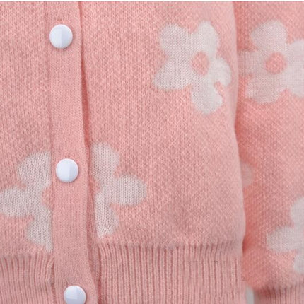 Women's Loose Cozy Printed Knit Cardigan Floral Button Jacket Sweater