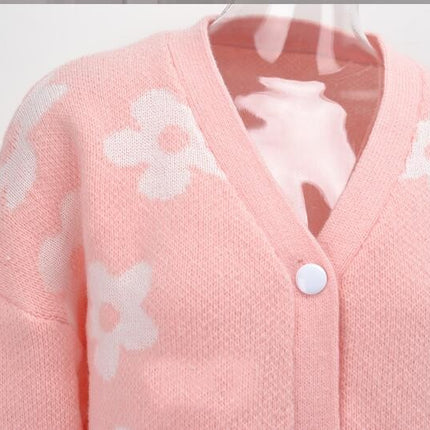 Women's Loose Cozy Printed Knit Cardigan Floral Button Jacket Sweater