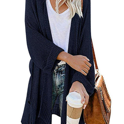Women's Mid-length Large Size Coat Solid Color Loose Split Knit Sweater Cardigan