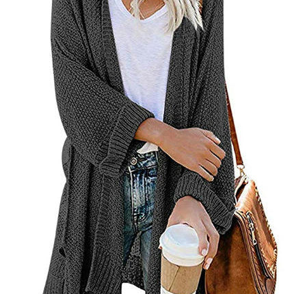Women's Mid-length Large Size Coat Solid Color Loose Split Knit Sweater Cardigan