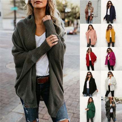 Women's Knitted Cardigan-Large Size Bat Sleeve Fashion Loose Sweater Jacket