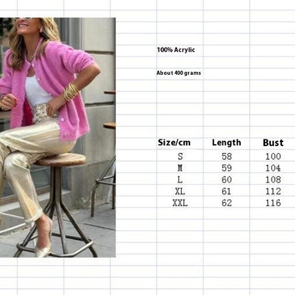 Women's Button Cardigan Warm Sweater Slim Round Neck Loose Thick Pocket Jacket