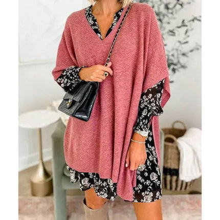 Women's Casual Half Bat Sleeve Loose V Neck Tops Lightweight Knit Pullover Sweater