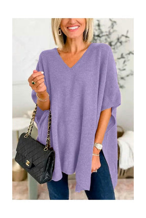Women's Casual Half Bat Sleeve Loose V Neck Tops Lightweight Knit Pullover Sweater