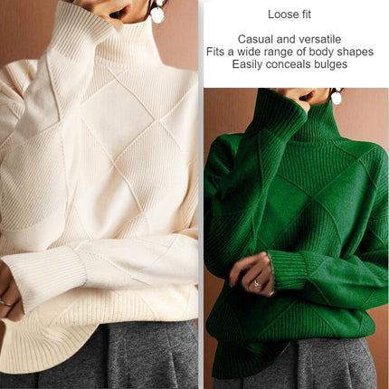 Women's High Neck Loose Warm Sweater Solid Color Soft Knit Pullover Top