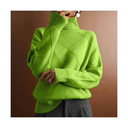 Women's High Neck Loose Warm Sweater Solid Color Soft Knit Pullover Top