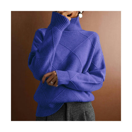 Women's High Neck Loose Warm Sweater Solid Color Soft Knit Pullover Top