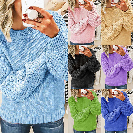 Women's Long Lightweight Crew Neck Sweater Tops Casual Soft Knit Pullover for Ladies
