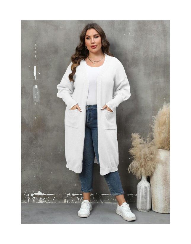 Womens Plus Size Casual Open Front Knit Long Cardigans Sweaters with Pockets