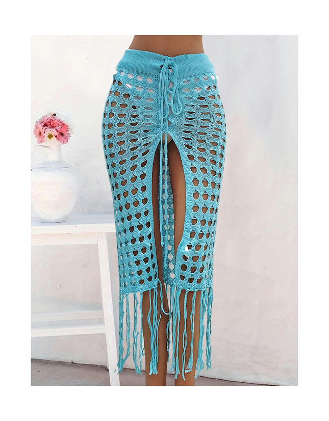 Women Sexy Hollow Out Mesh Tassle Skirts Beach Cover Up Swimsuit Wrap Sarong Swimwear