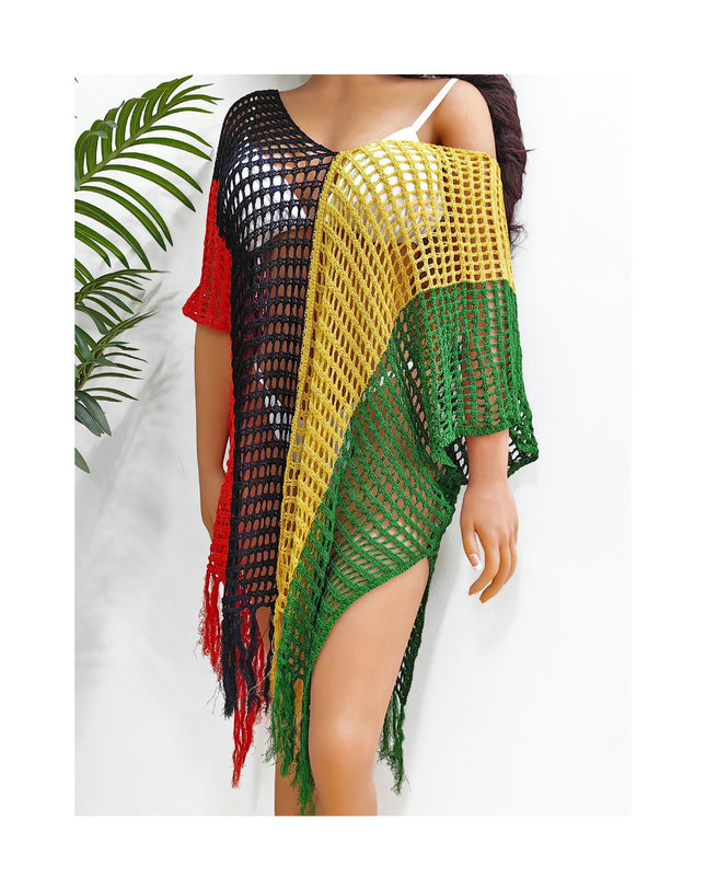 Women's Crochet Swimsuit Cover Up Knitted Tassels Beach Cover Up Dress