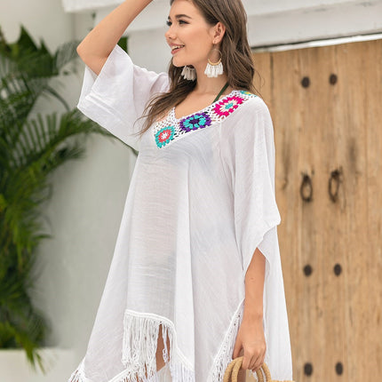 Women's Tassel Hollow Out Crochet Dress Chiffon Beach Dresses Swimsuit Coverups