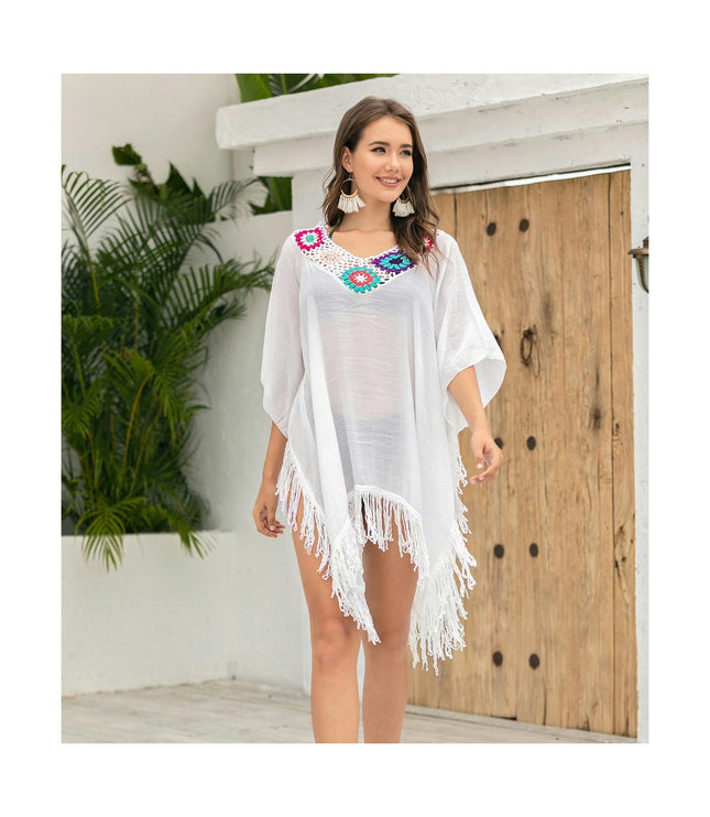 Women's Tassel Hollow Out Crochet Dress Chiffon Beach Dresses Swimsuit Coverups