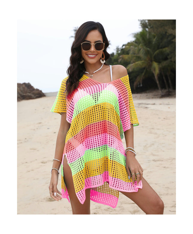 Women Crochet Side Split Bikini Bathing Suit Beach Coverups Loose Dress