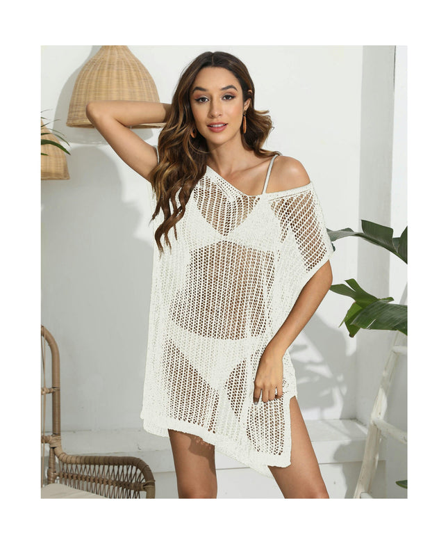 Women's Swimsuit Cover Up Crochet Short Sleeve Bikini Beach Summer Dress