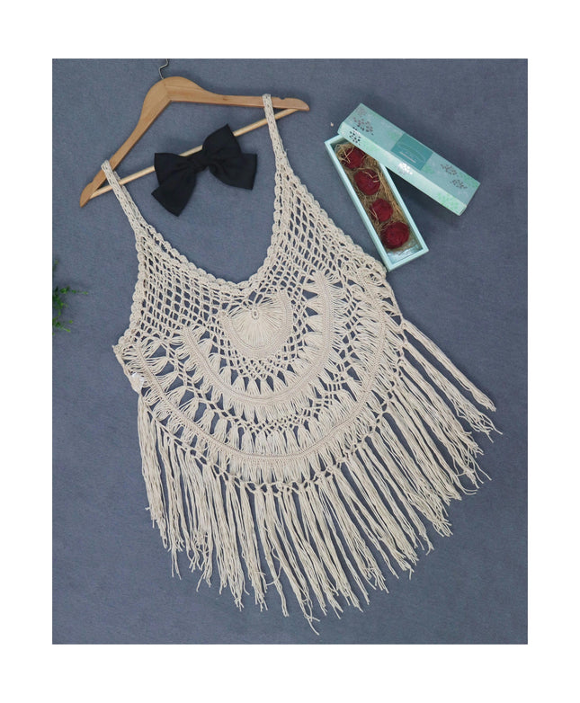 Women'S Swimsuit Cover Up Crochet Tassel Hollow Out Dresses