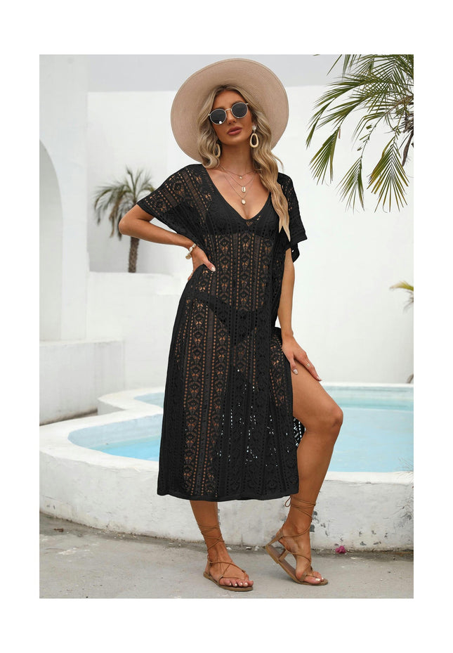 Womens Crochet V Neck Hollow Out Beach Cover Up Dress