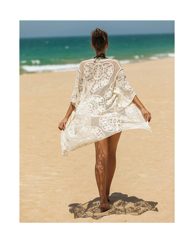 Womens Swimsuit Coverup Long Beach Lace Kimono Summer Cardigan