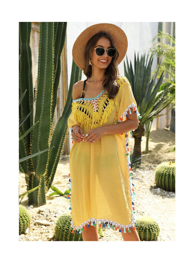 Womens Swimsuit Coverups V Neck Bathing Suit Bikini Tassel Cover Ups Beach Dress