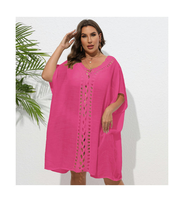 Womens Crochet Bathing Suit Coverups Bikini Chiffon Dress V Neck Beach Covers Dress
