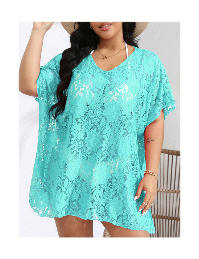 Womens Plus Size Swimsuit Coverups Lace V Neck Bathing Suit Beach Cover Up Dress