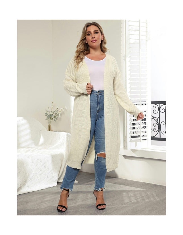 Women's Oversized Solid Long Sleeve Open Front Long Cardigan