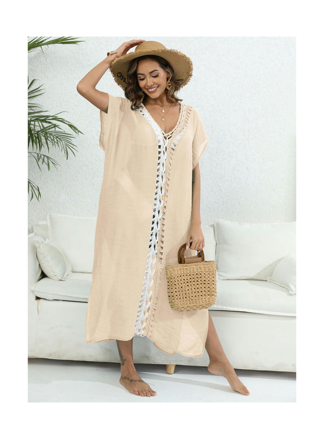 Women's V-Neck Crochet Cover up Swimwear Beach Dress