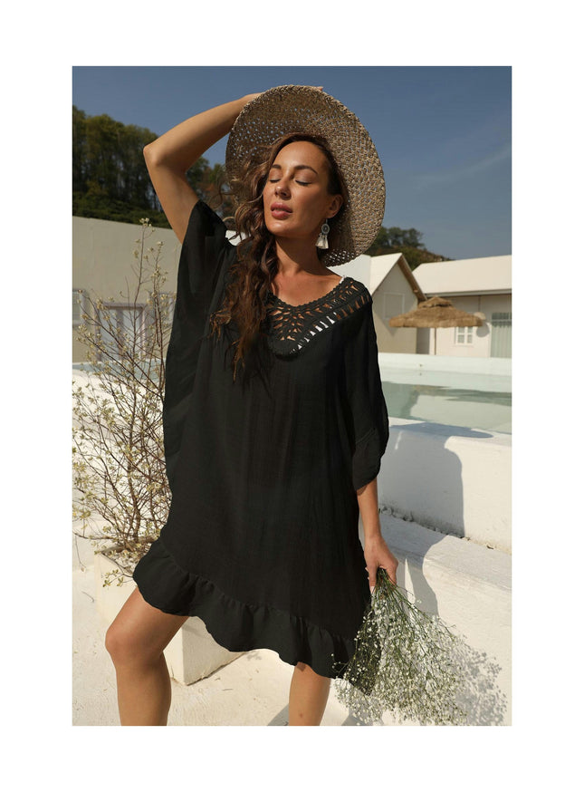 Womens Swimsuits Cover Ups Ruffles Crochet Beach Bikini Wear Coverups Dress