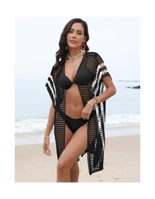 Women's Crochet Knitted Beach Cover Up Swimsuit Open Front Hollow Out Cardigan