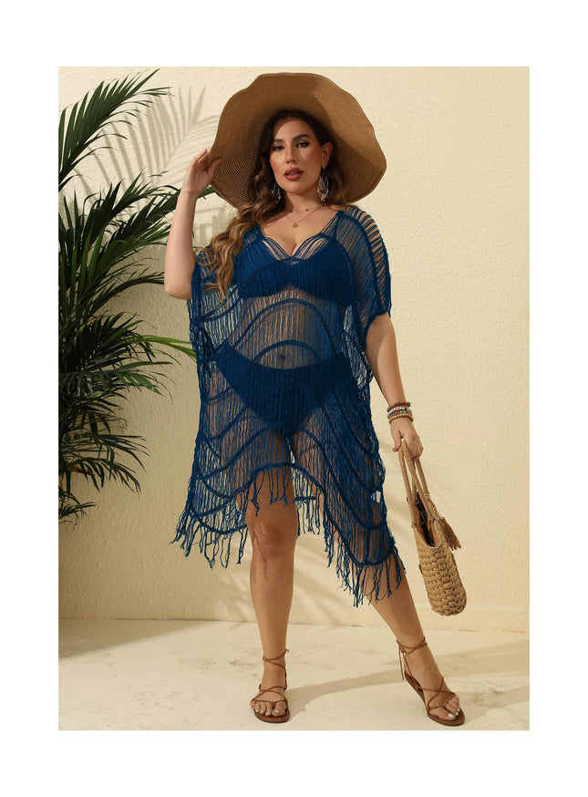 Swimsuits Cover Up for Women Crochet Hollow Out Tassel Bathing Suit Coverups Summer Dress-A1