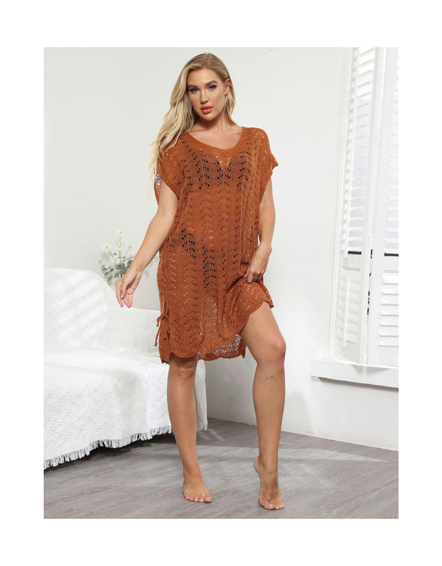 Women Hollow Out Knit Bikini Swimwear Swimsuit Cover Up Beach Dress