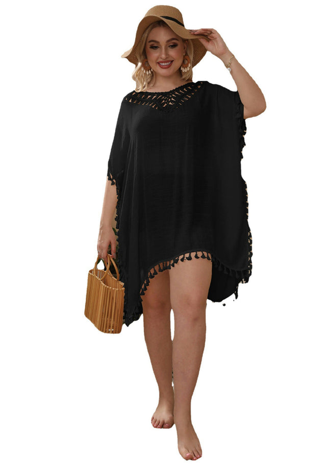 Womens Plus Size Swimsuits Cover Ups Crochet Tassels Beach Coverups Dress